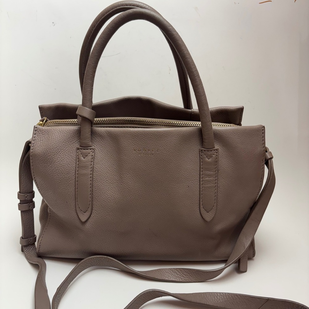 Radley London Taupe Pebbled Leather Satchel Crossbody Bag Gold Hardware